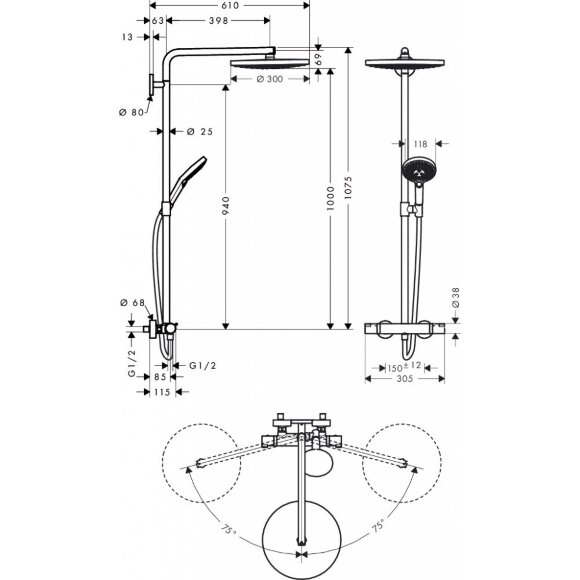 Душевая система hansgrohe Raindance Select S S300 2jet Showerpipe с термостатом 27133400 Душевая система hansgrohe Raindance Select S S300 2jet Showerpipe с термостатом 27133400