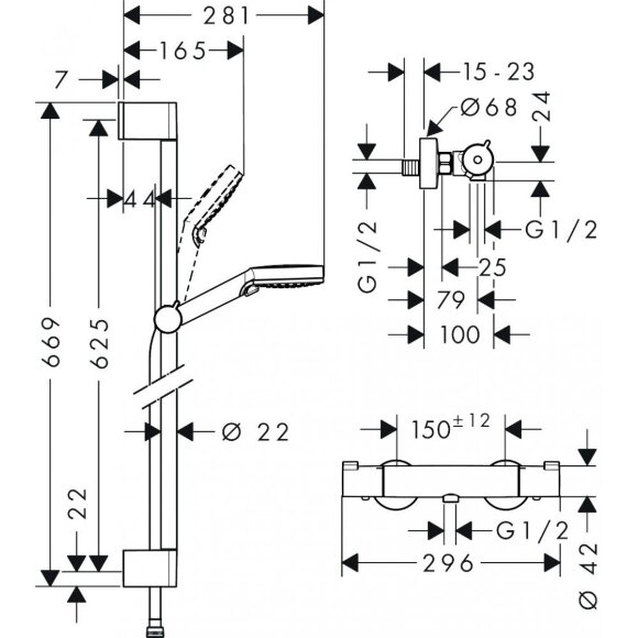 Душевой набор Crometta Vario/Ecostat 1001 CL Combi, 0.65 м, белый/хром Set 27812400 Душевой набор Crometta Vario/Ecostat 1001 CL Combi, 0.65 м, белый/хром Set 27812400