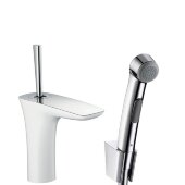 Смеситель hansgrohe PuraVida для раковины с гигиеническим душем и сливным клапаном Push-Open, белый/хром 15275400 Смеситель hansgrohe PuraVida для раковины с гигиеническим душем и сливным клапаном Push-Open, белый/хром 15275400