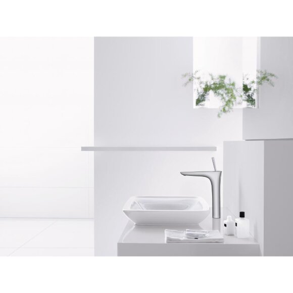 Смеситель hansgrohe PuraVida для раковины со сливным гарнитуром, белый/хром 15074400