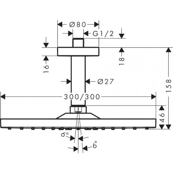 Верхний душ hansgrohe Raindance E 300 1jet потолочный, хром 26250000