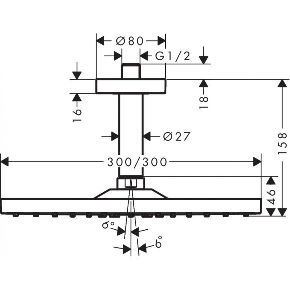 Верхний душ hansgrohe Raindance E 300 1jet с потолочным подсоединением 26250700