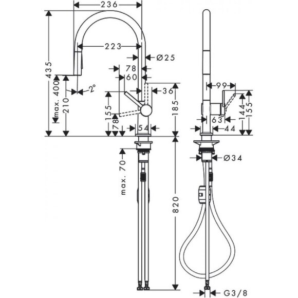 Кухонный смеситель hansgrohe Talis M54, однорычажный, 210, с вытяжным душем, 2jet 72800000