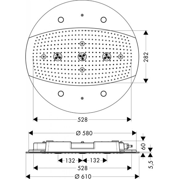 Верхний душ hansgrohe Raindance Rainmaker Air 3jet 600 с подсветкой, хром 26117000