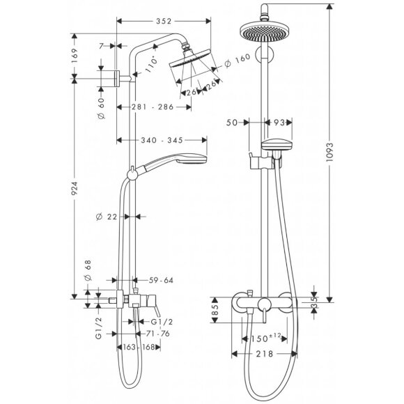Душевая система hansgrohe Croma 100 27154000 Душевая система hansgrohe Croma 100 27154000