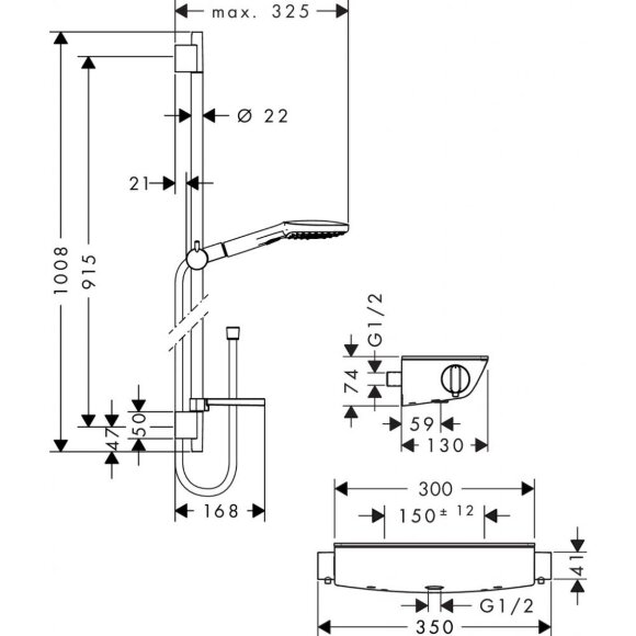 Душевой набор hansgrohe Ecostat Select/Raindance Select E 120 3jet/Combi 27039000 Душевой набор hansgrohe Ecostat Select/Raindance Select E 120 3jet/Combi 27039000
