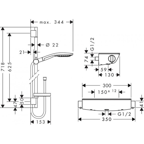 Душевой набор hansgrohe Ecostat Select/Raindance Select S 150 3jet/Combi 150 27036000 Душевой набор hansgrohe Ecostat Select/Raindance Select S 150 3jet/Combi 150 27036000