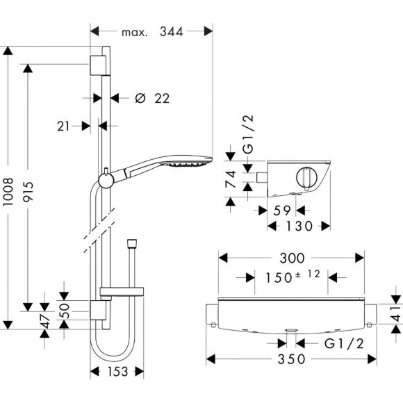 Душевой набор hansgrohe Ecostat Select/Raindance Select S 150 3jet/Combi 27037000 Душевой набор hansgrohe Ecostat Select/Raindance Select S 150 3jet/Combi 27037000