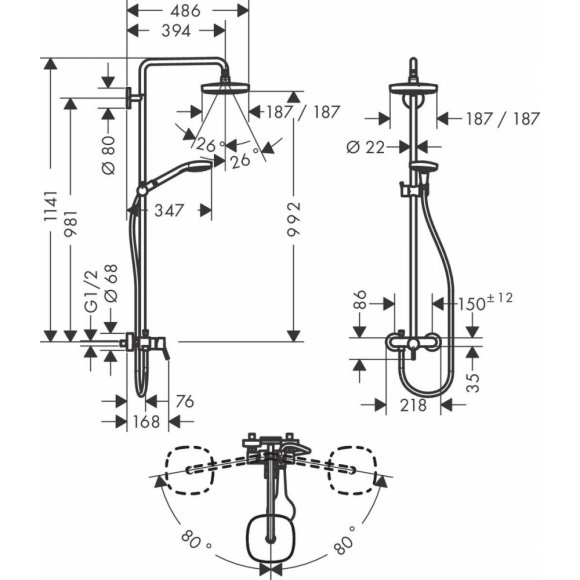 Душевая система Hansgohe Croma Select E 180 SHP, хром 27258400