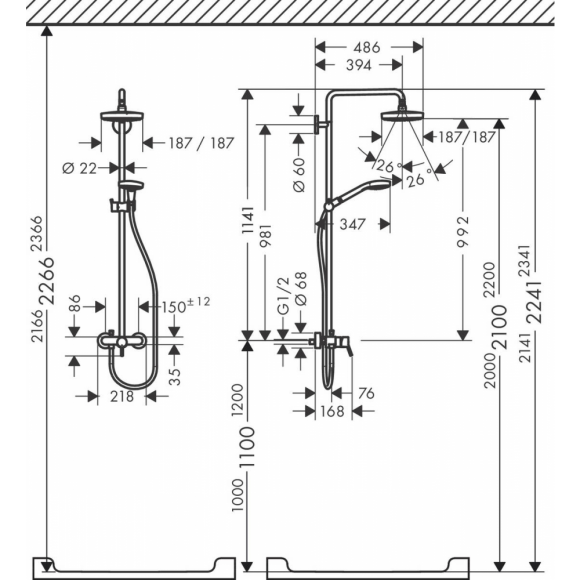 Душевая система Hansgohe Croma Select E 180 SHP, хром 27258400
