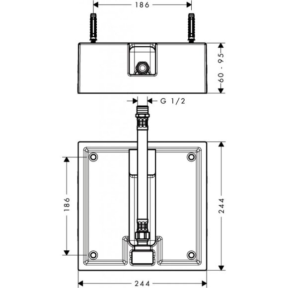 Скрытая часть hansgrohe Raindance верхнего душа 260x260 мм 26471180 Скрытая часть hansgrohe Raindance верхнего душа 260x260 мм 26471180