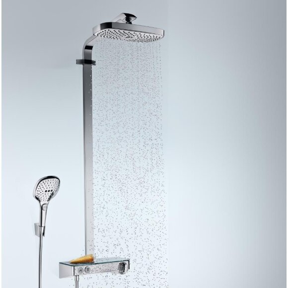Душевая система hansgrohe Raindance Select E 300 2jet Showerpipe с термостатом, белый/хром 27126400 Душевая система hansgrohe Raindance Select E 300 2jet Showerpipe с термостатом, белый/хром 27126400