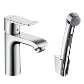 Смеситель hansgrohe Metris для раковины с гигиеническим душем и сливной клапан Push-Open 31285000 Смеситель hansgrohe Metris для раковины с гигиеническим душем и сливной клапан Push-Open 31285000