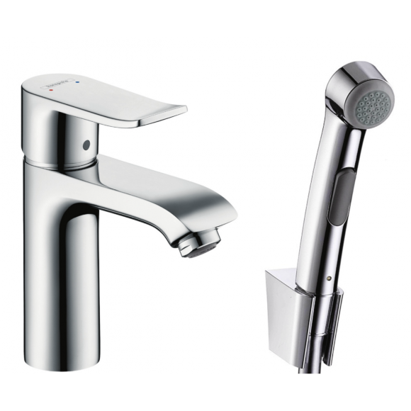 Смеситель hansgrohe Metris для раковины с гигиеническим душем и сливной клапан Push-Open 31285000