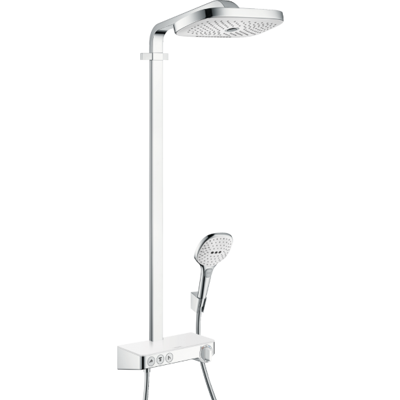 Душевая система hansgrohe Raindance Select E 300 3jet Showerpipe с термостатом, белый/хром 27127400 Душевая система hansgrohe Raindance Select E 300 3jet Showerpipe с термостатом, белый/хром 27127400