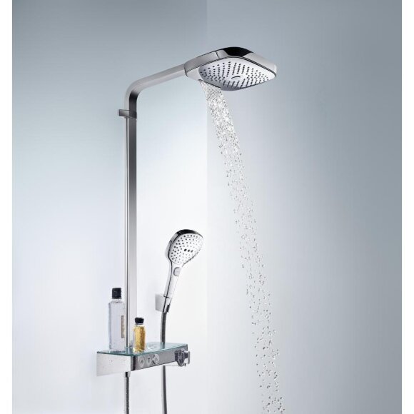 Душевая система hansgrohe Raindance Select E 300 3jet Showerpipe с термостатом, белый/хром 27127400 Душевая система hansgrohe Raindance Select E 300 3jet Showerpipe с термостатом, белый/хром 27127400