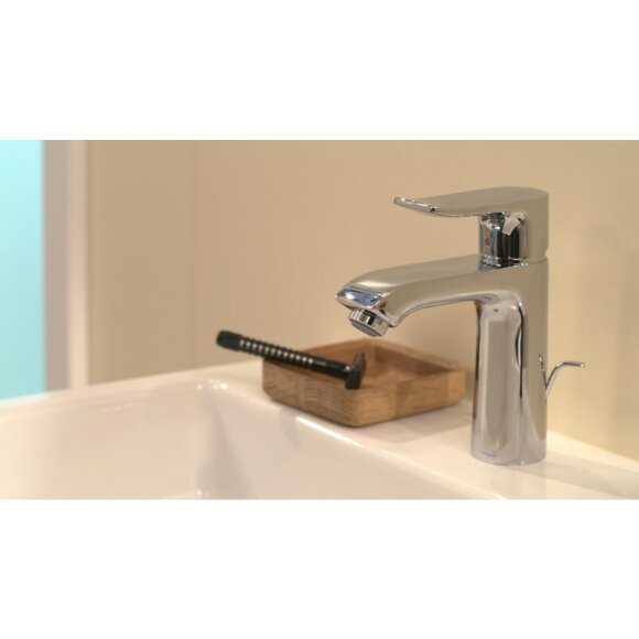 Смеситель hansgrohe Metris для раковины со средним изливом и сливным гарнитуром, хром 31080000 Смеситель hansgrohe Metris для раковины со средним изливом и сливным гарнитуром, хром 31080000