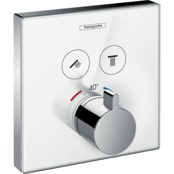Термостат hansgrohe ShowerSelect Glass для двух потребителей стеклянный, белый/хром 15738400 Термостат hansgrohe ShowerSelect Glass для двух потребителей стеклянный, белый/хром 15738400