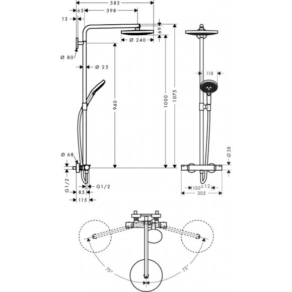 Душевая система hansgrohe Raindance Select S 240 2jet Showerpipe с термостатом 27129000