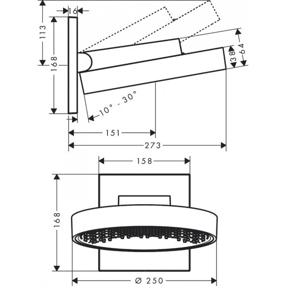 Верхний душ hansgrohe Rainfinity 250 1jet с настенным разъемом 26226700